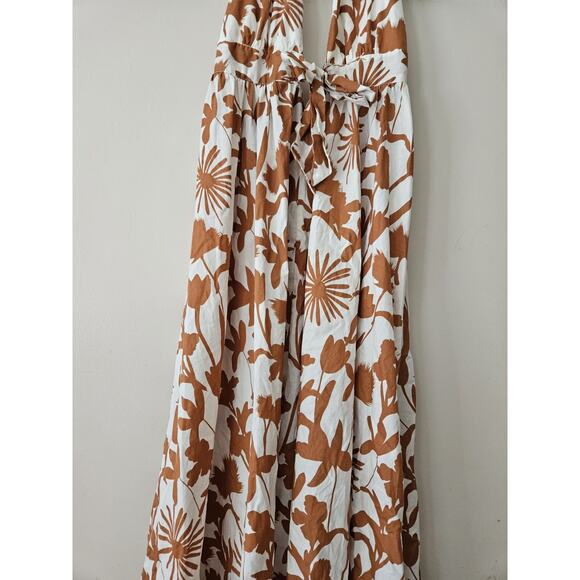 Bobbles and Lace Women’s Maxi Dress Large Sleeveless Halter Brown White Floral - Picture 3 of 12